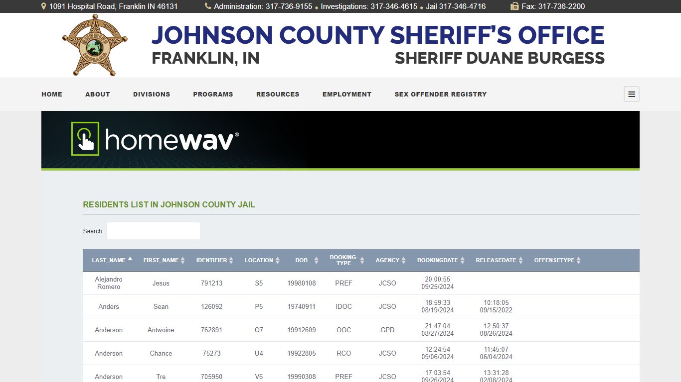 Inmate List – Johnson County Indiana Sheriff's Office